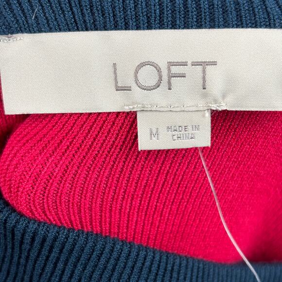 Loft Red White Blue Striped Dress Ribbed Flutter Bell Sleeves Ruffle Bottom New - Picture 10 of 13